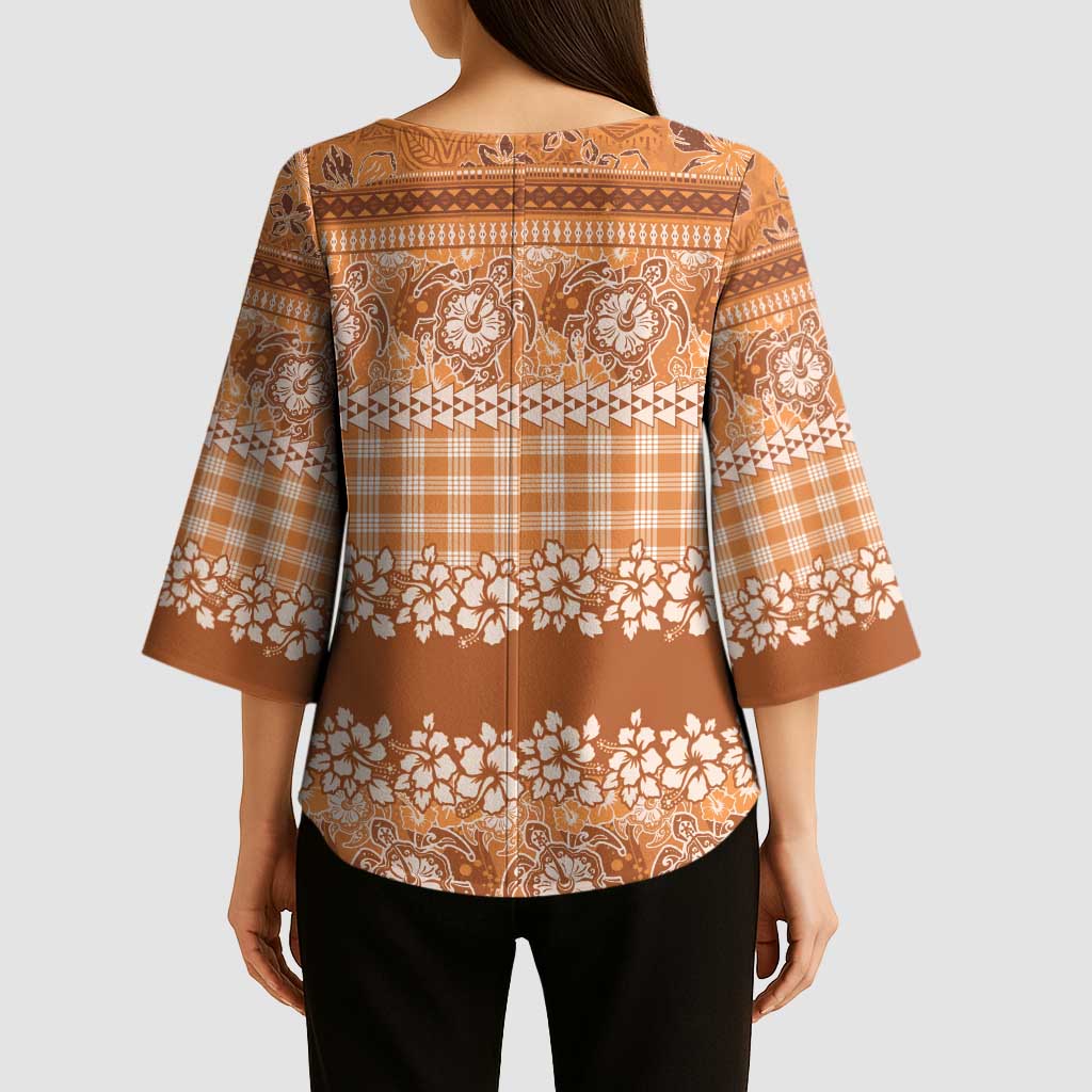 Hawaiian Hibiscus Honu Kimono Sleeve Blouse Gold Mele Kalikimaka Palaka Spirit - Polynesian Pride