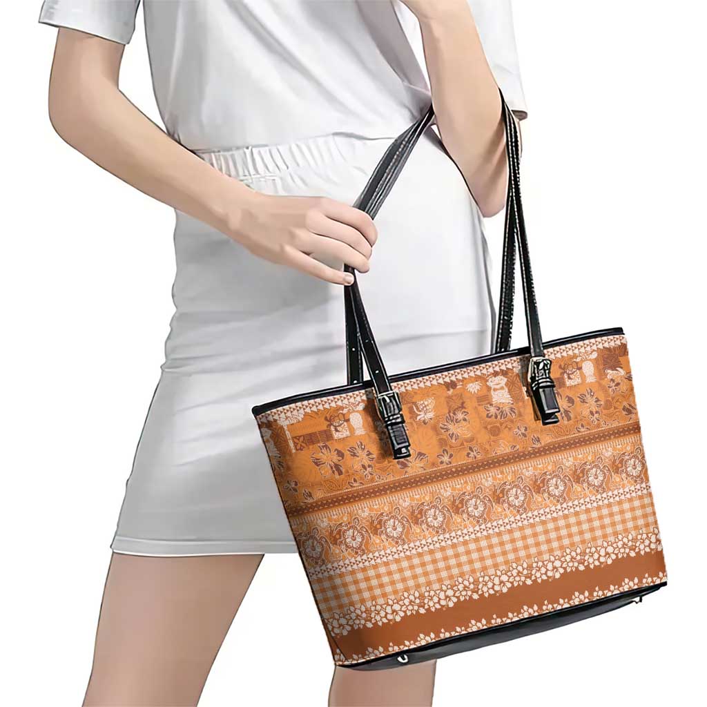 Hawaiian Hibiscus Honu Leather Tote Bag Gold Mele Kalikimaka Palaka Spirit - Polynesian Pride