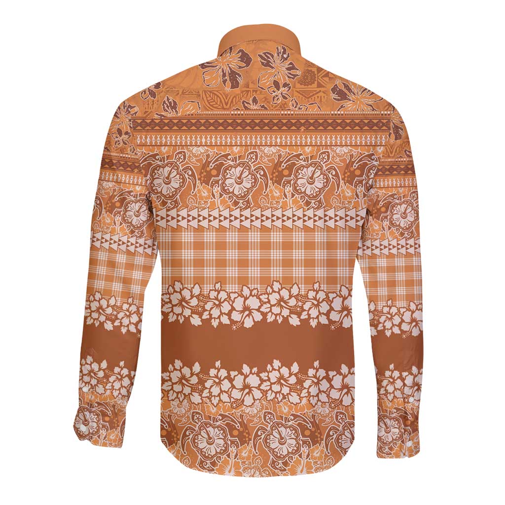 Hawaiian Hibiscus Honu Long Sleeve Button Shirt Gold Mele Kalikimaka Palaka Spirit - Polynesian Pride