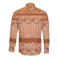 Hawaiian Hibiscus Honu Long Sleeve Button Shirt Gold Mele Kalikimaka Palaka Spirit - Polynesian Pride