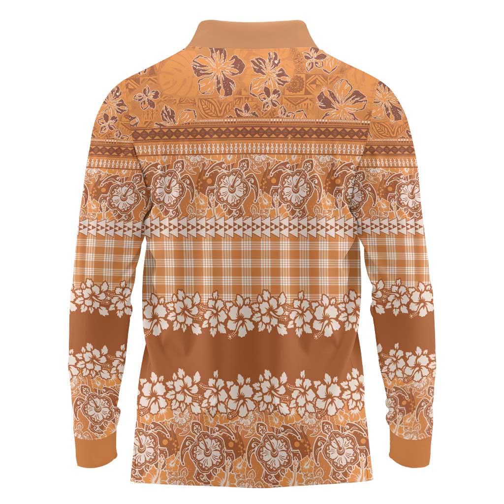 Hawaiian Hibiscus Honu Long Sleeve Polo Shirt Gold Mele Kalikimaka Palaka Spirit LT9 - Polynesian Pride