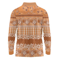 Hawaiian Hibiscus Honu Long Sleeve Polo Shirt Gold Mele Kalikimaka Palaka Spirit LT9 - Polynesian Pride