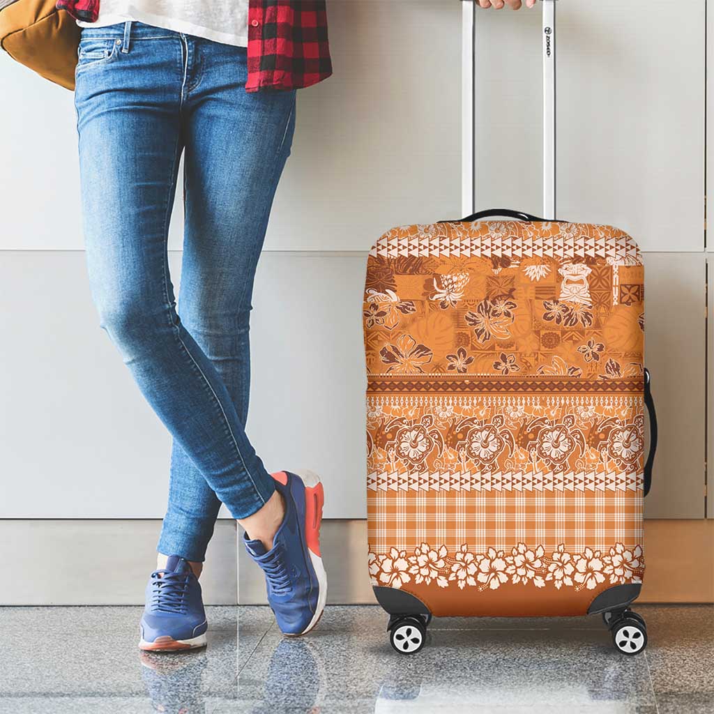 Hawaiian Hibiscus Honu Luggage Cover Gold Mele Kalikimaka Palaka Spirit - Polynesian Pride