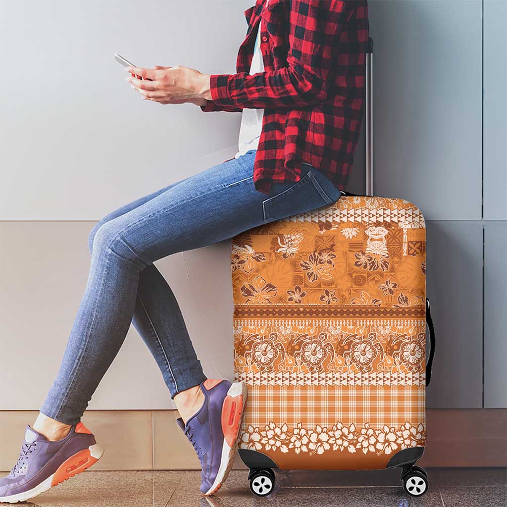 Hawaiian Hibiscus Honu Luggage Cover Gold Mele Kalikimaka Palaka Spirit - Polynesian Pride