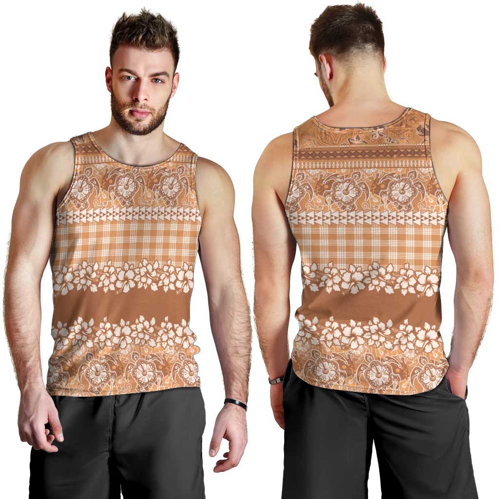 Hawaiian Hibiscus Honu Men Tank Top Gold Mele Kalikimaka Palaka Spirit - Polynesian Pride