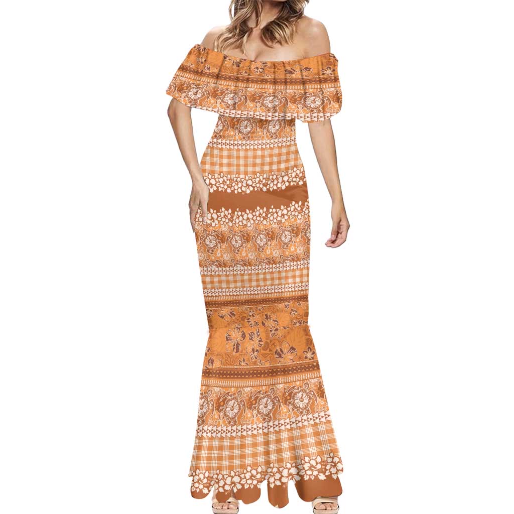 Hawaiian Hibiscus Honu Mermaid Dress Gold Mele Kalikimaka Palaka Spirit - Polynesian Pride