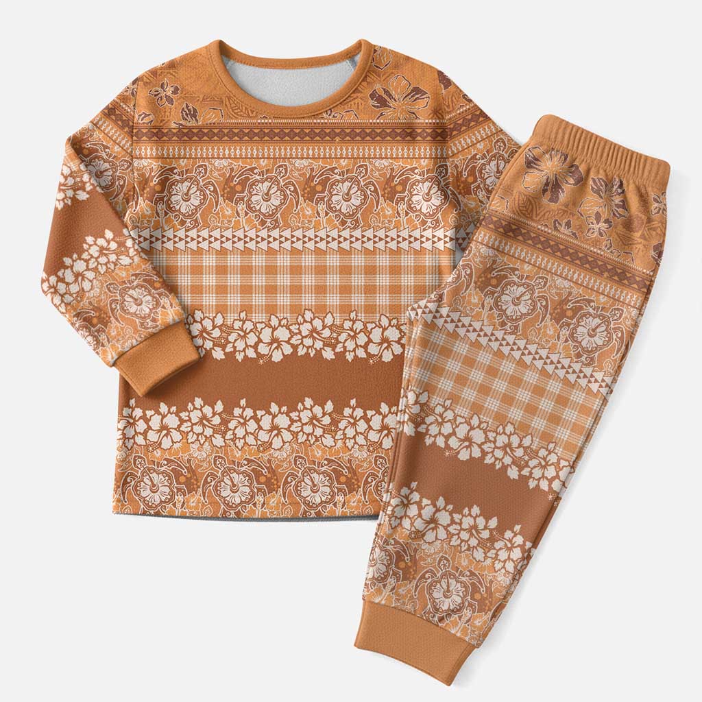 Hawaiian Hibiscus Honu Christmas Pajama Set Gold Mele Kalikimaka Palaka Spirit - Polynesian Pride