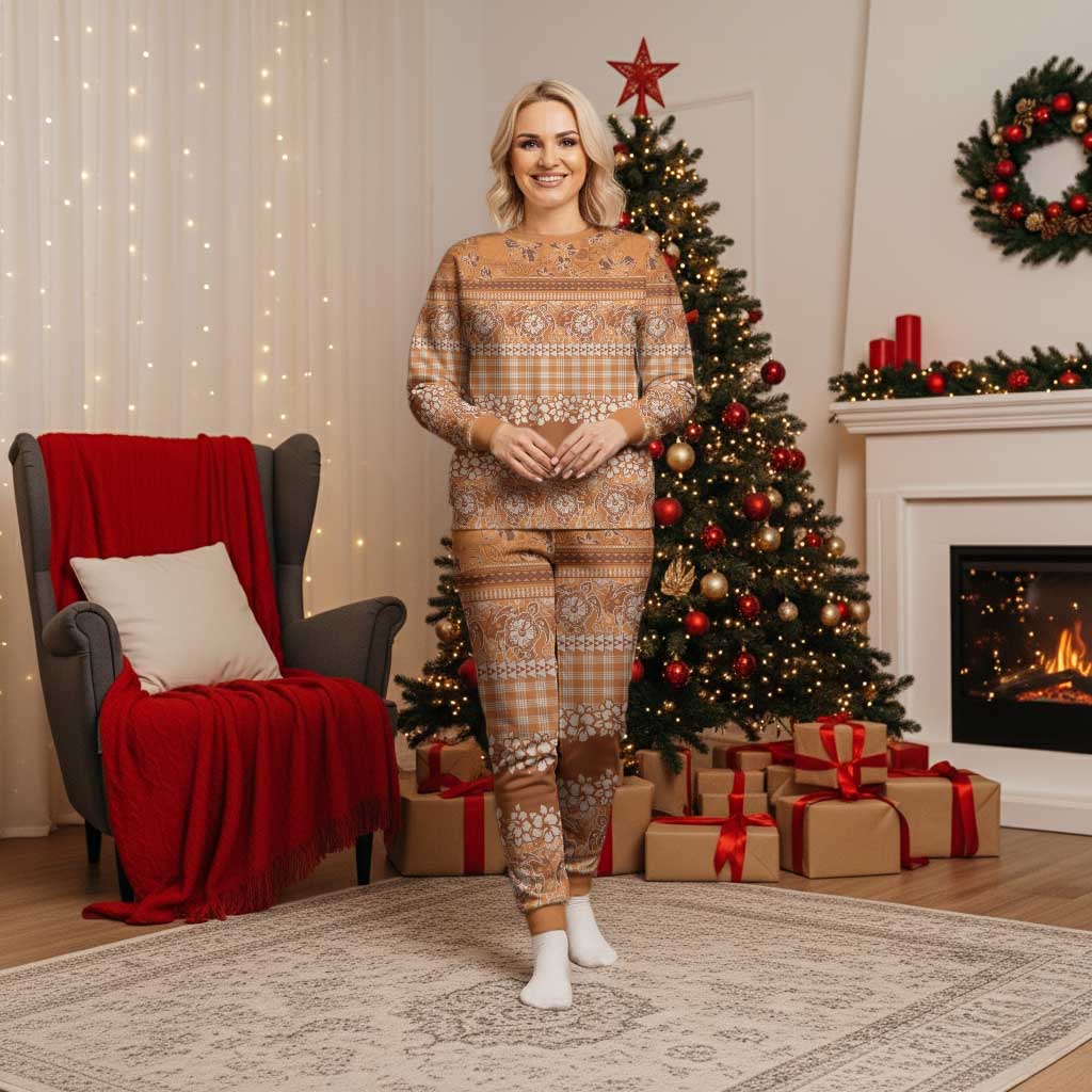 Hawaiian Hibiscus Honu Christmas Pajama Set Gold Mele Kalikimaka Palaka Spirit - Polynesian Pride