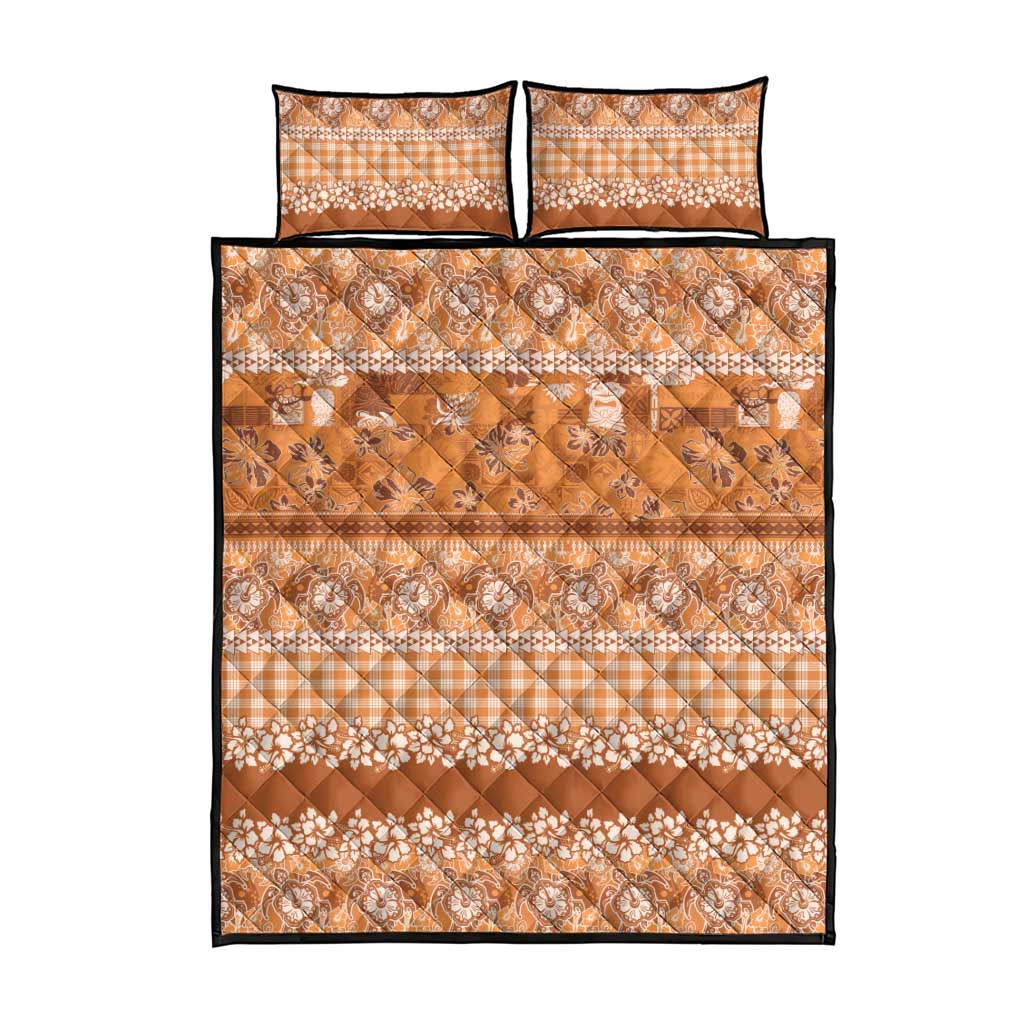 Hawaiian Hibiscus Honu Quilt Bed Set Gold Mele Kalikimaka Palaka Spirit - Polynesian Pride