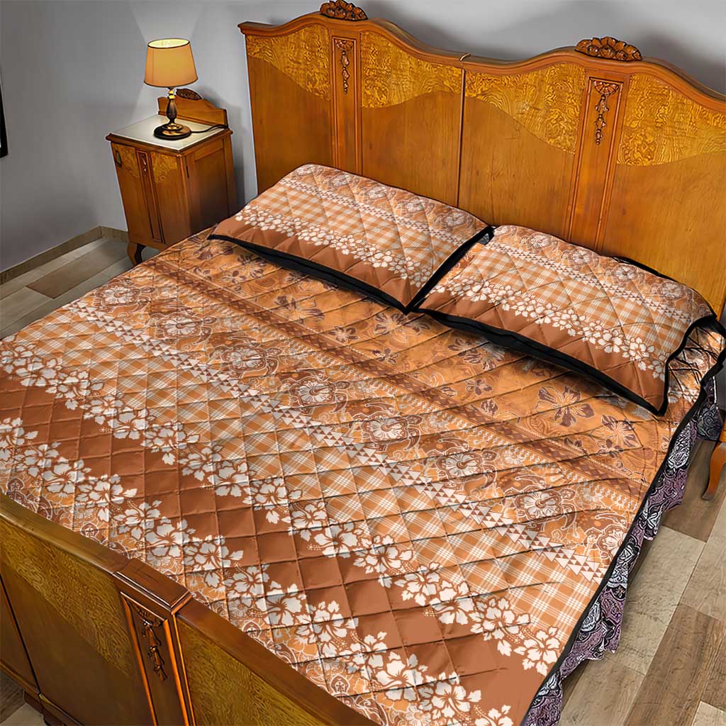 Hawaiian Hibiscus Honu Quilt Bed Set Gold Mele Kalikimaka Palaka Spirit - Polynesian Pride