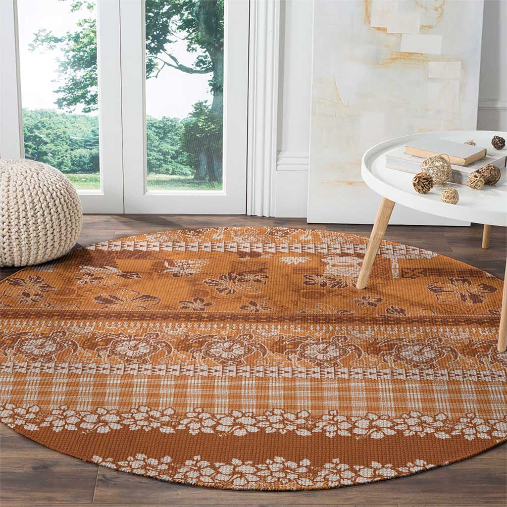 Hawaiian Hibiscus Honu Round Carpet Gold Mele Kalikimaka Palaka Spirit - Polynesian Pride