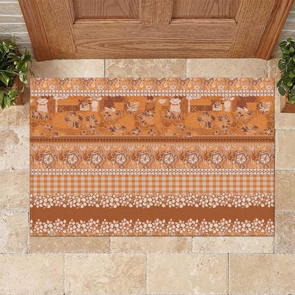 Hawaiian Hibiscus Honu Rubber Doormat Gold Mele Kalikimaka Palaka Spirit - Polynesian Pride