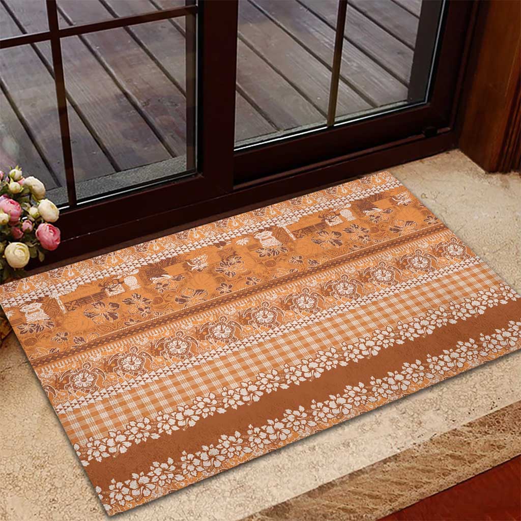 Hawaiian Hibiscus Honu Rubber Doormat Gold Mele Kalikimaka Palaka Spirit - Polynesian Pride