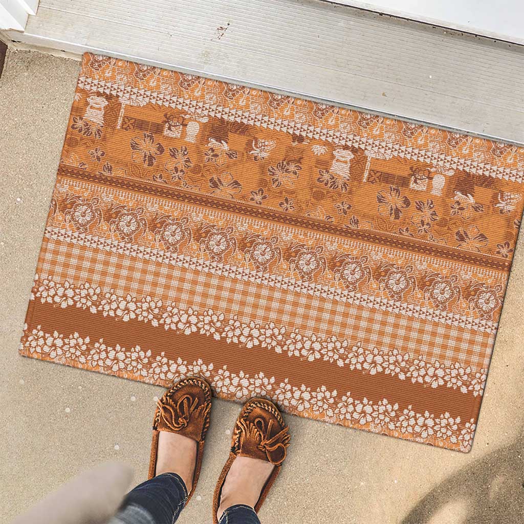 Hawaiian Hibiscus Honu Rubber Doormat Gold Mele Kalikimaka Palaka Spirit - Polynesian Pride