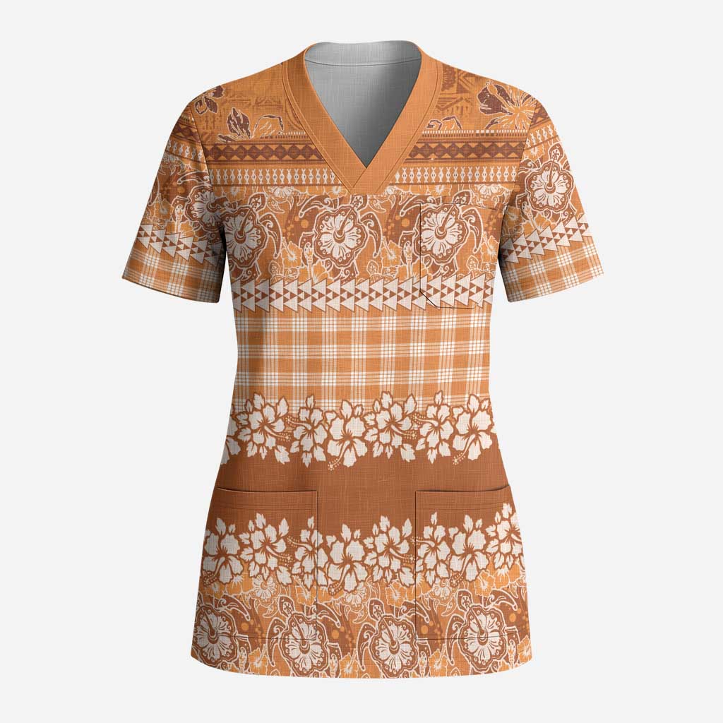Hawaiian Hibiscus Honu Scrub Top Gold Mele Kalikimaka Palaka Spirit - Polynesian Pride
