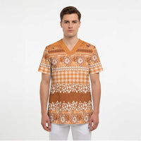 Hawaiian Hibiscus Honu Scrub Top Gold Mele Kalikimaka Palaka Spirit - Polynesian Pride