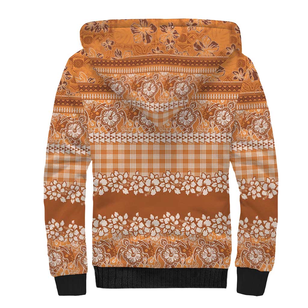 Hawaiian Hibiscus Honu Sherpa Hoodie Gold Mele Kalikimaka Palaka Spirit - Polynesian Pride