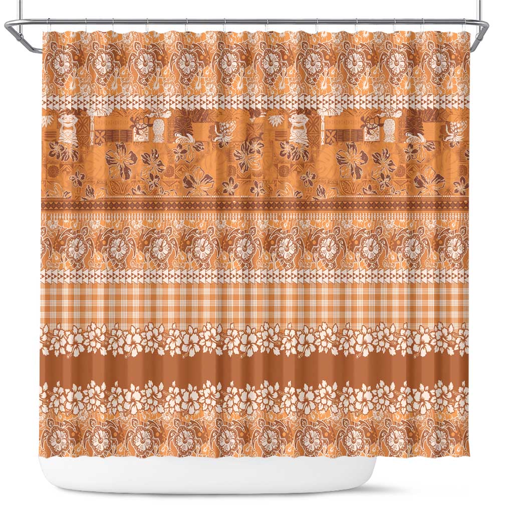 Hawaiian Hibiscus Honu Shower Curtain Gold Mele Kalikimaka Palaka Spirit LT9 Gold - Polynesian Pride