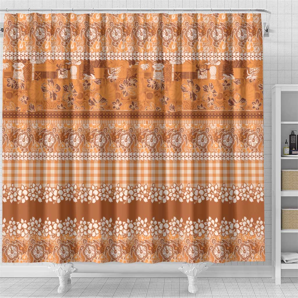 Hawaiian Hibiscus Honu Shower Curtain Gold Mele Kalikimaka Palaka Spirit - Polynesian Pride