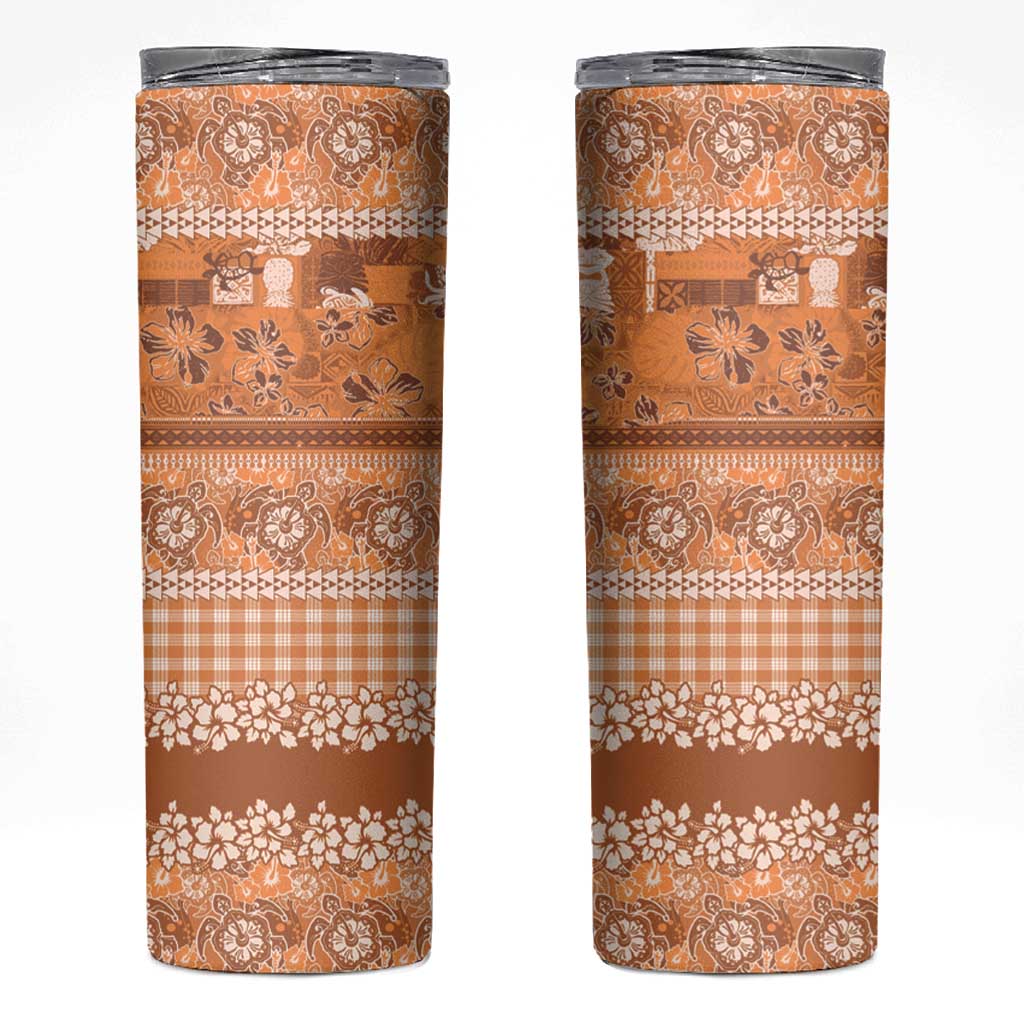 Hawaiian Hibiscus Honu Skinny Tumbler Gold Mele Kalikimaka Palaka Spirit LT9 Gold - Polynesian Pride