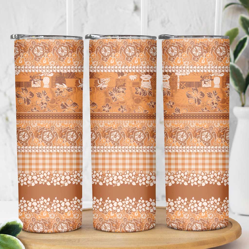 Hawaiian Hibiscus Honu Skinny Tumbler Gold Mele Kalikimaka Palaka Spirit LT9 - Polynesian Pride