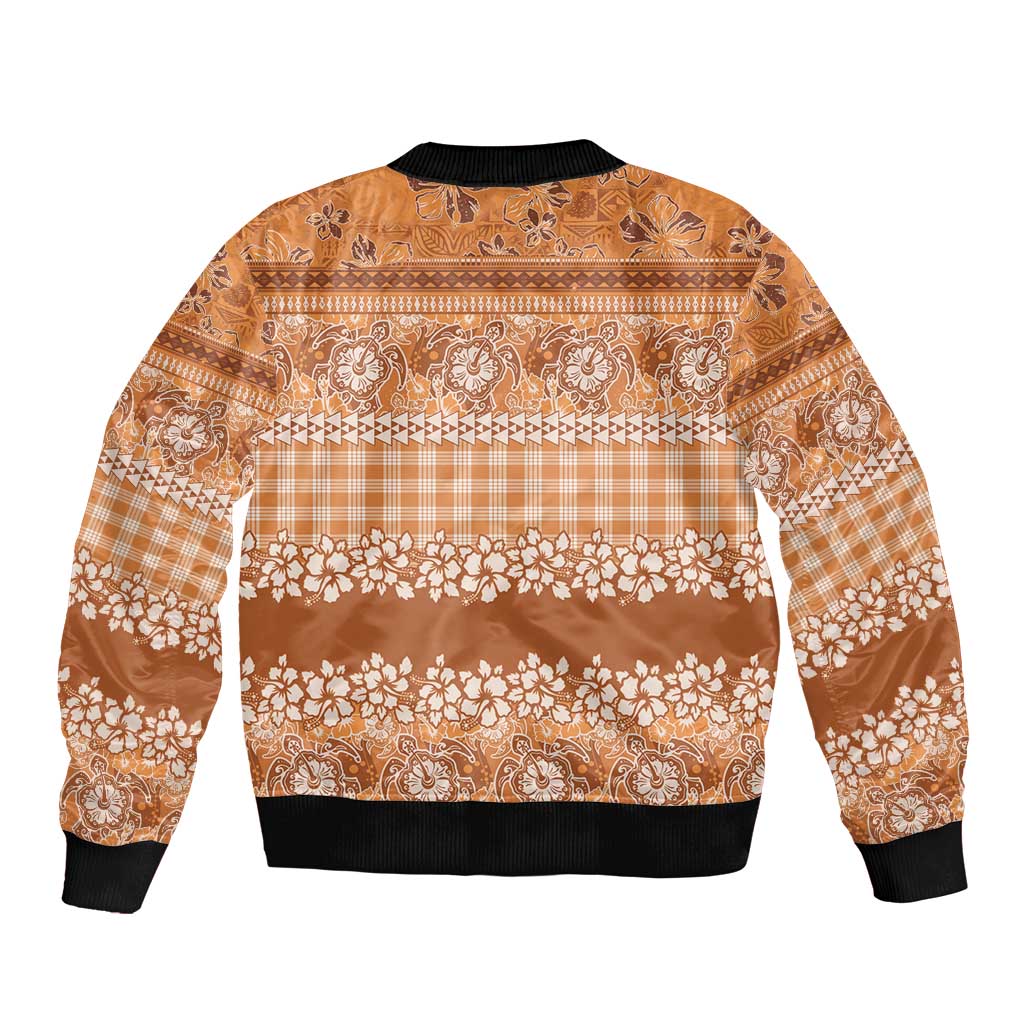 Hawaiian Hibiscus Honu Sleeve Zip Bomber Jacket Gold Mele Kalikimaka Palaka Spirit - Polynesian Pride