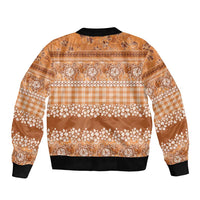 Hawaiian Hibiscus Honu Sleeve Zip Bomber Jacket Gold Mele Kalikimaka Palaka Spirit - Polynesian Pride