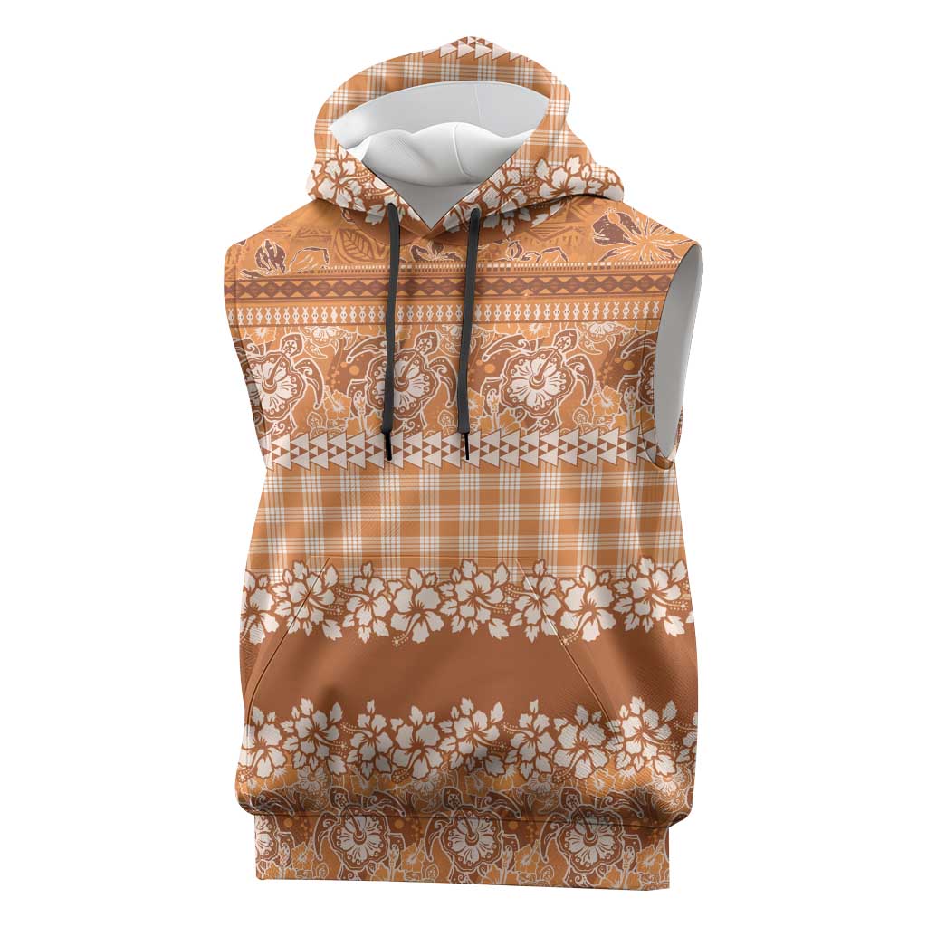 Hawaiian Hibiscus Honu Sleeveless Hoodie Gold Mele Kalikimaka Palaka Spirit - Polynesian Pride