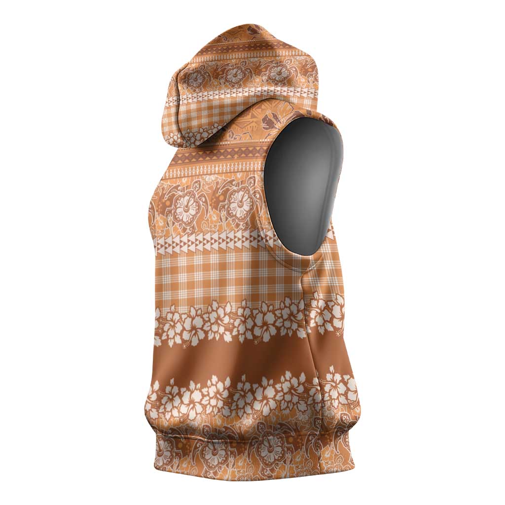 Hawaiian Hibiscus Honu Sleeveless Hoodie Gold Mele Kalikimaka Palaka Spirit - Polynesian Pride
