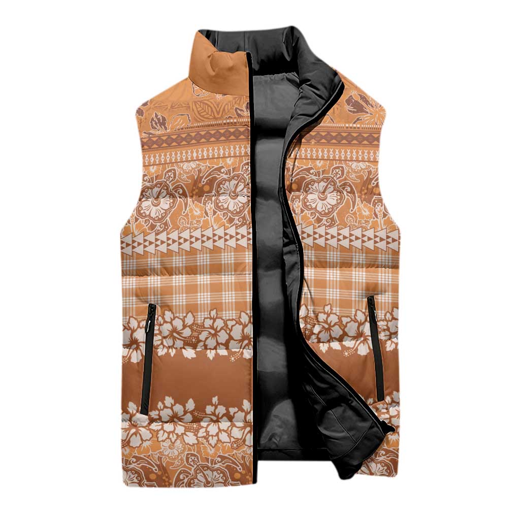 Hawaiian Hibiscus Honu Sleeveless Puffer Jacket Gold Mele Kalikimaka Palaka Spirit - Polynesian Pride