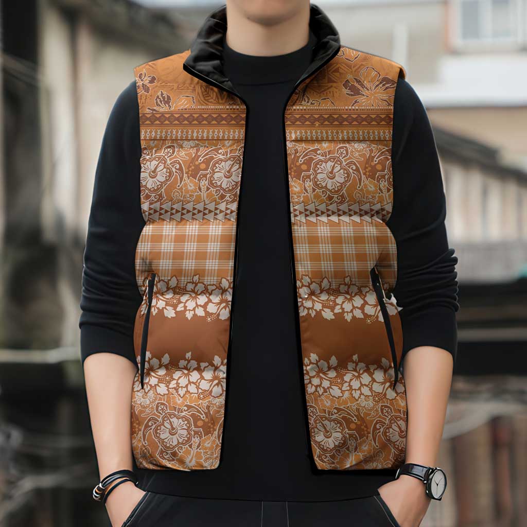 Hawaiian Hibiscus Honu Sleeveless Puffer Jacket Gold Mele Kalikimaka Palaka Spirit - Polynesian Pride