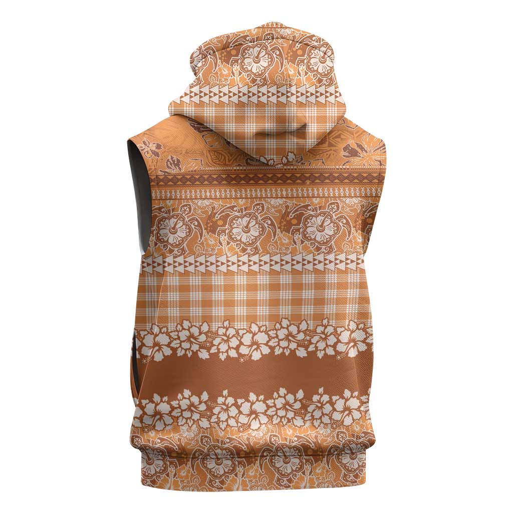 Hawaiian Hibiscus Honu Sleeveless Zip Hoodie Gold Mele Kalikimaka Palaka Spirit - Polynesian Pride