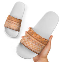 Hawaiian Hibiscus Honu Slide Sandals Gold Mele Kalikimaka Palaka Spirit - Polynesian Pride