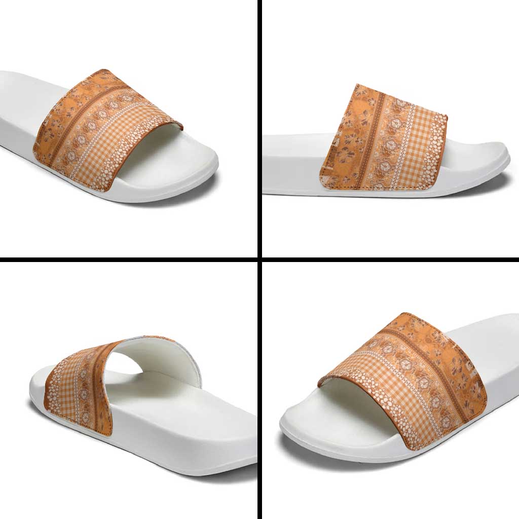 Hawaiian Hibiscus Honu Slide Sandals Gold Mele Kalikimaka Palaka Spirit - Polynesian Pride