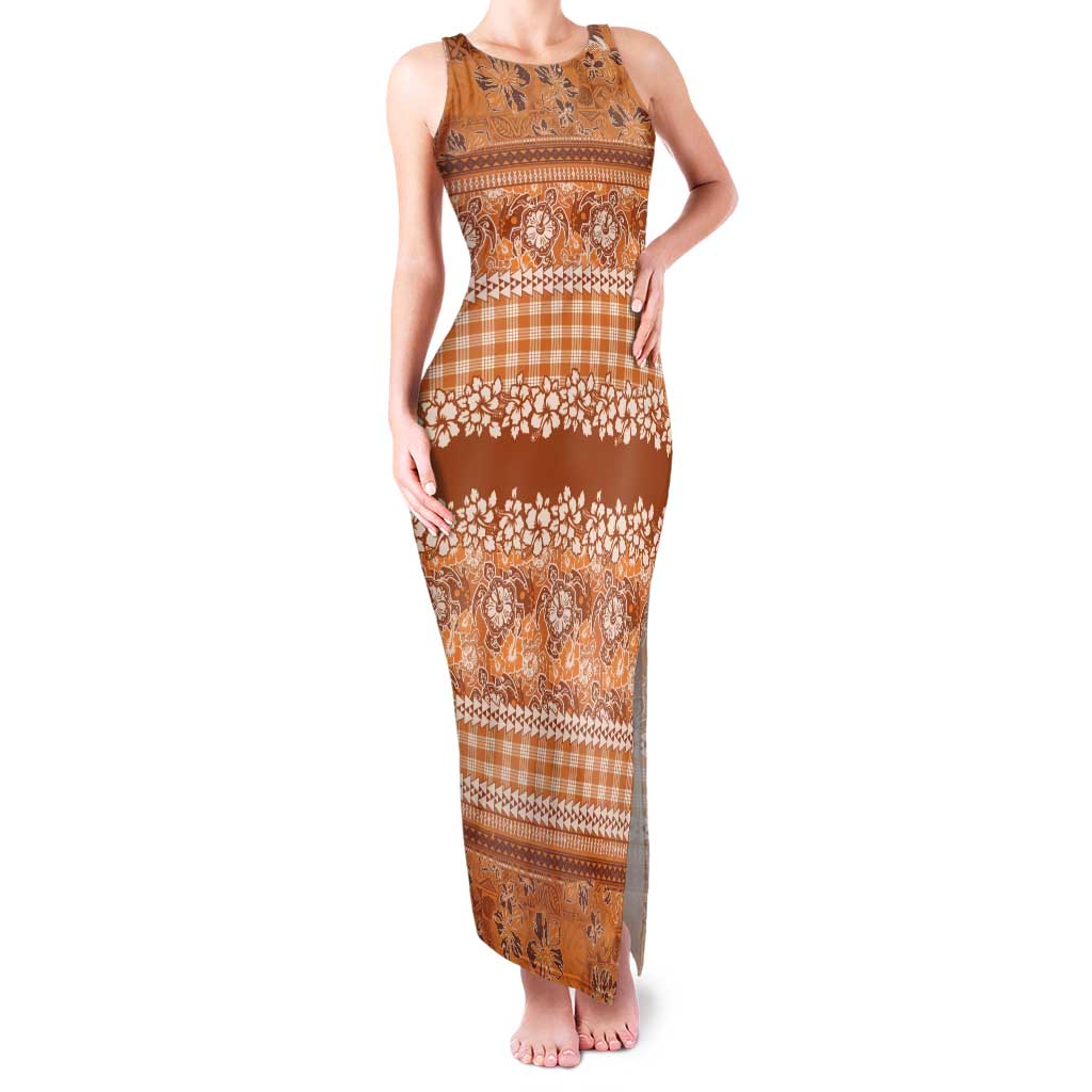 Hawaiian Hibiscus Honu Tank Maxi Dress Gold Mele Kalikimaka Palaka Spirit - Polynesian Pride
