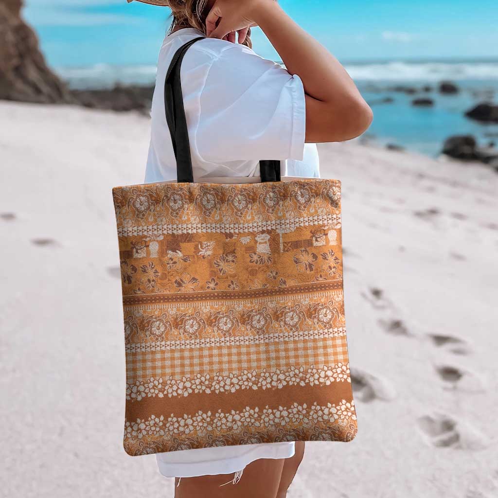 Hawaiian Hibiscus Honu Tote Bag Gold Mele Kalikimaka Palaka Spirit - Polynesian Pride