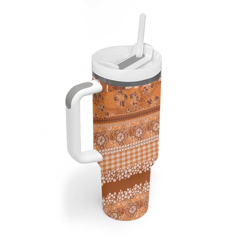 Hawaiian Hibiscus Honu Tumbler With Handle Gold Mele Kalikimaka Palaka Spirit - Polynesian Pride