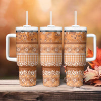 Hawaiian Hibiscus Honu Tumbler With Handle Gold Mele Kalikimaka Palaka Spirit - Polynesian Pride