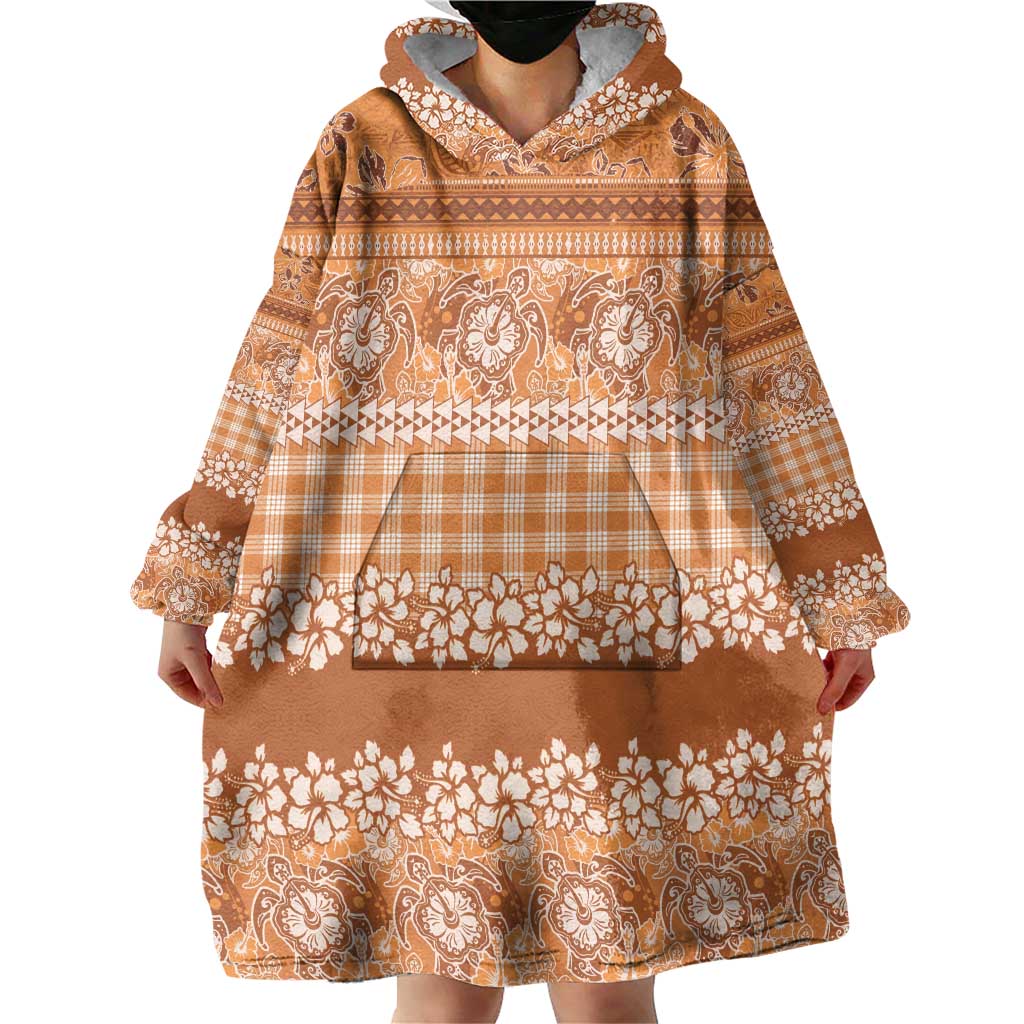 Hawaiian Hibiscus Honu Wearable Blanket Hoodie Gold Mele Kalikimaka Palaka Spirit - Polynesian Pride