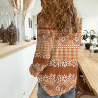 Hawaiian Hibiscus Honu Women Casual Shirt Gold Mele Kalikimaka Palaka Spirit LT9 - Polynesian Pride