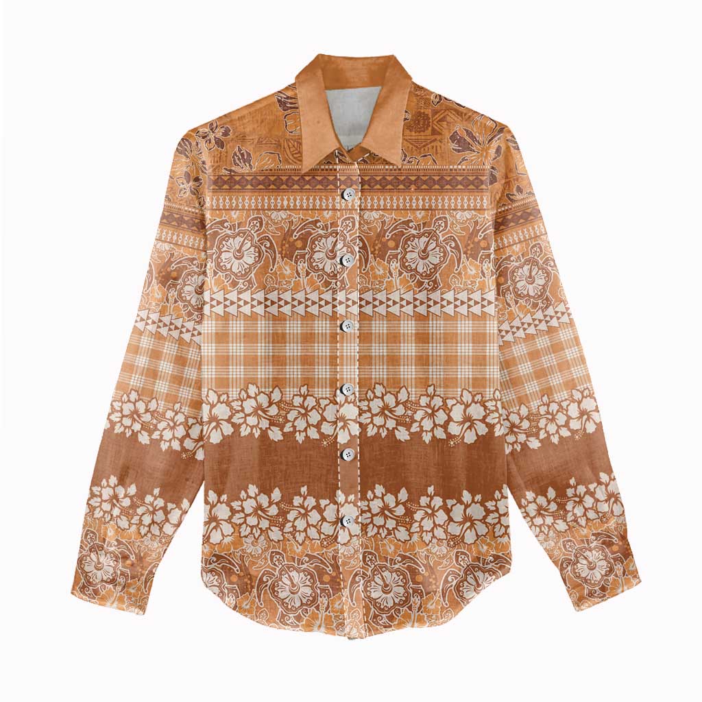 Hawaiian Hibiscus Honu Women Casual Shirt Gold Mele Kalikimaka Palaka Spirit LT9 - Polynesian Pride