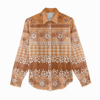 Hawaiian Hibiscus Honu Women Casual Shirt Gold Mele Kalikimaka Palaka Spirit LT9 - Polynesian Pride