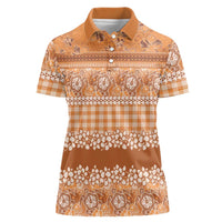 Hawaiian Hibiscus Honu Women Polo Shirt Gold Mele Kalikimaka Palaka Spirit LT9 Female Gold - Polynesian Pride