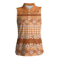 Hawaiian Hibiscus Honu Women Sleeveless Polo Shirt Gold Mele Kalikimaka Palaka Spirit LT9 Female Gold - Polynesian Pride