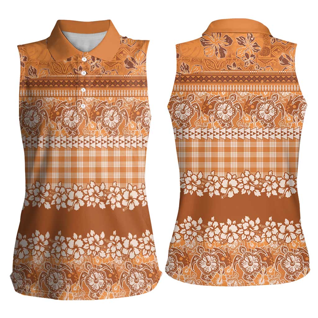 Hawaiian Hibiscus Honu Women Sleeveless Polo Shirt Gold Mele Kalikimaka Palaka Spirit LT9 - Polynesian Pride