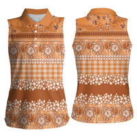 Hawaiian Hibiscus Honu Women Sleeveless Polo Shirt Gold Mele Kalikimaka Palaka Spirit LT9 - Polynesian Pride