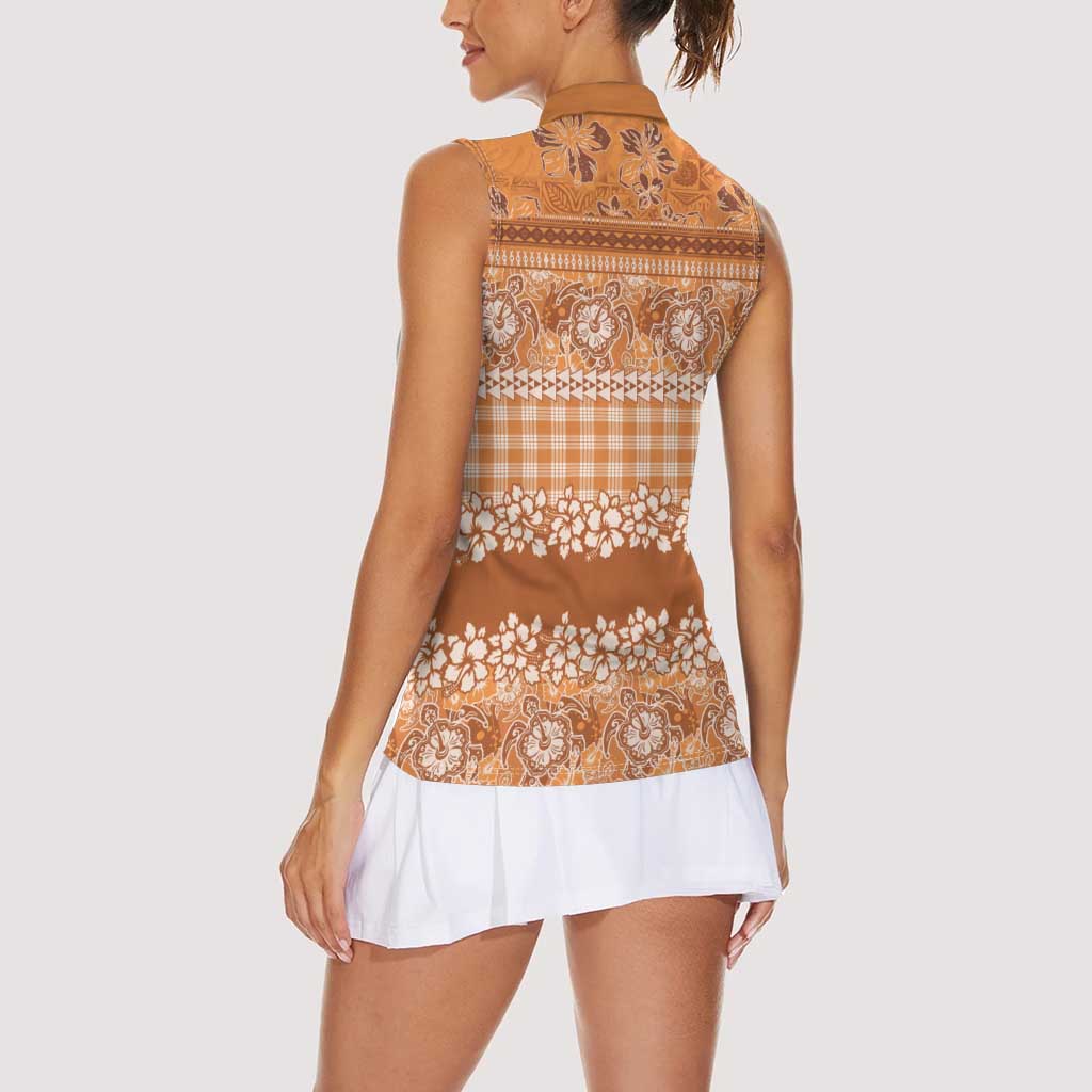 Hawaiian Hibiscus Honu Women Sleeveless Polo Shirt Gold Mele Kalikimaka Palaka Spirit LT9 - Polynesian Pride