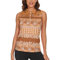 Hawaiian Hibiscus Honu Women Sleeveless Polo Shirt Gold Mele Kalikimaka Palaka Spirit LT9 - Polynesian Pride
