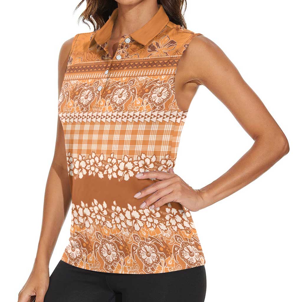 Hawaiian Hibiscus Honu Women Sleeveless Polo Shirt Gold Mele Kalikimaka Palaka Spirit LT9 - Polynesian Pride