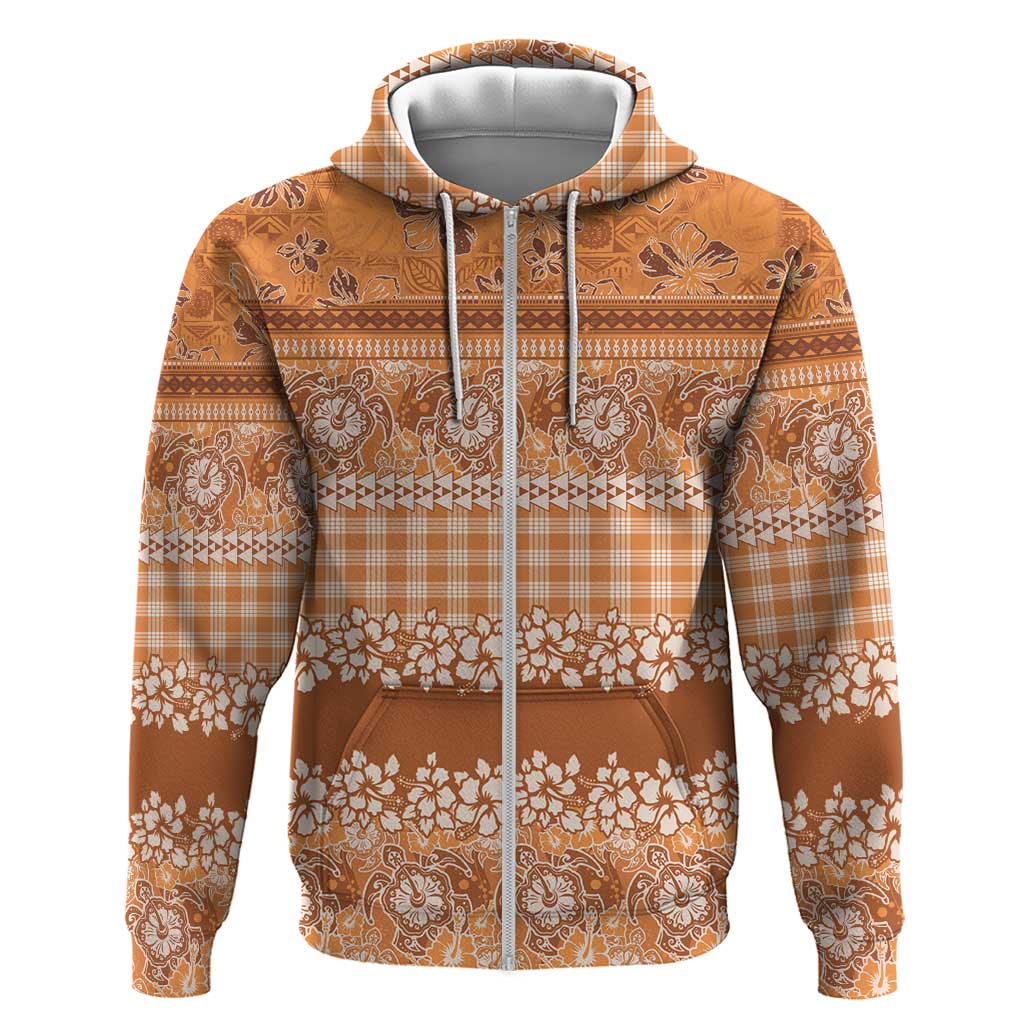 Hawaiian Hibiscus Honu Zip Hoodie Gold Mele Kalikimaka Palaka Spirit - Polynesian Pride